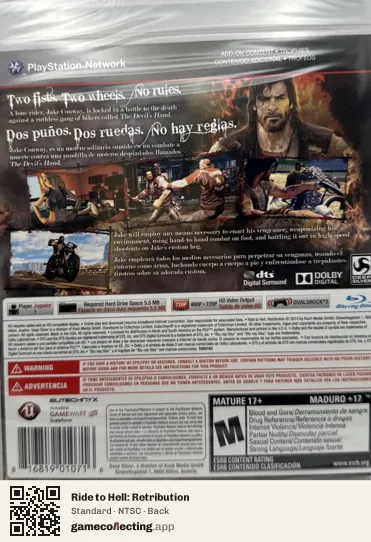 Ride to Hell: Retribution PlayStation 3, NTSC box back