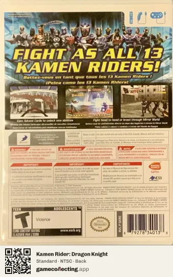 Kamen Rider: Dragon Knight Nintendo Wii, NTSC box back