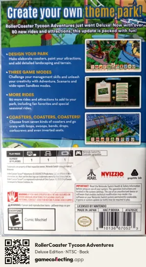RollerCoaster Tycoon Adventures Nintendo Switch, NTSC box back