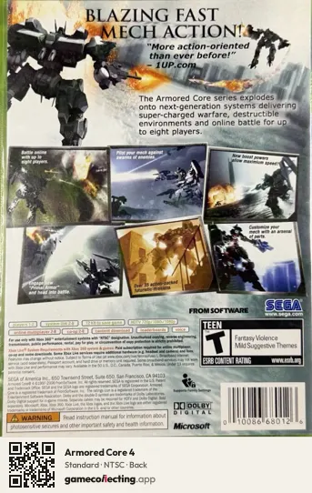 Armored Core 4 Xbox 360, NTSC box back