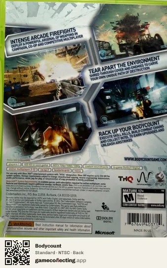 Bodycount Xbox 360, NTSC box back