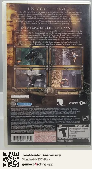 Tomb Raider: Anniversary PlayStation Portable, NTSC box back