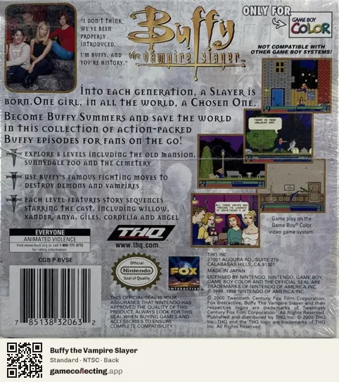 Buffy the Vampire Slayer Game Boy Color, NTSC box back