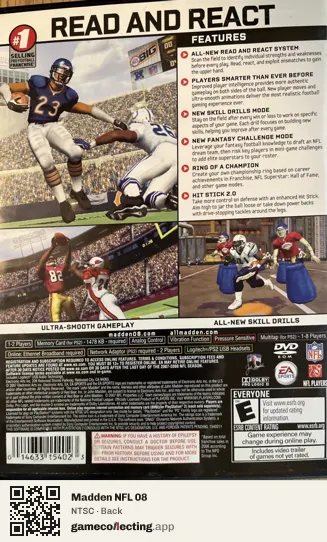 Madden NFL 08 PlayStation 2, NTSC box back