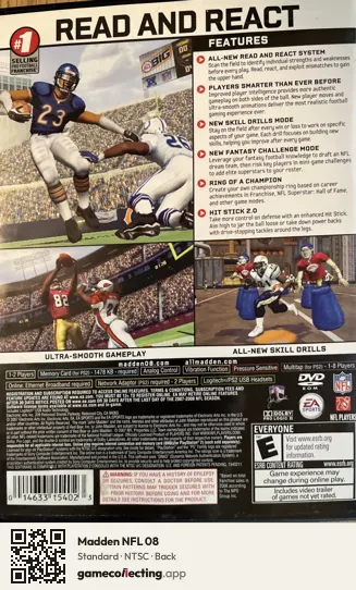 Madden NFL 08 PlayStation 2, NTSC box back