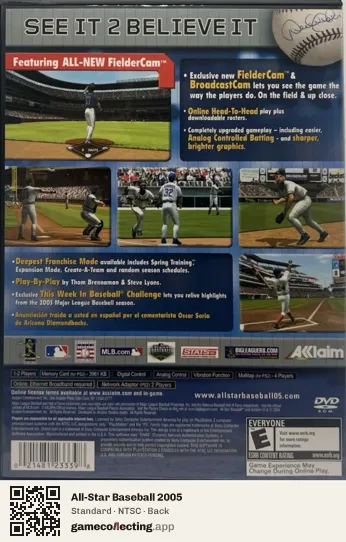 All-Star Baseball 2005 PlayStation 2, NTSC box back