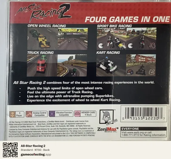 All-Star Racing 2 PlayStation, NTSC box back