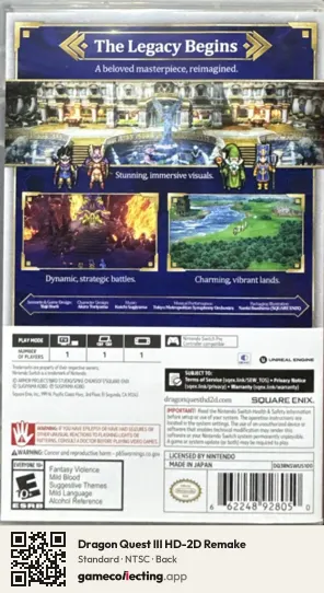 Dragon Quest III HD-2D Remake Nintendo Switch, NTSC box back