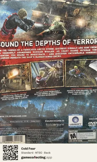 Cold Fear PlayStation 2, NTSC box back