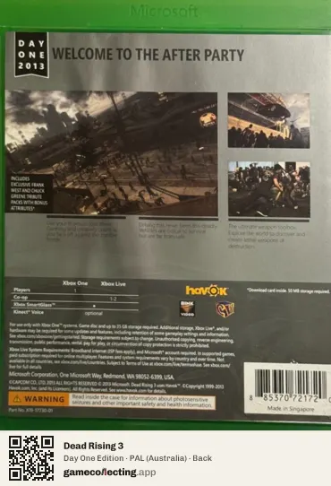 Dead Rising 3 Xbox One, Australia box back