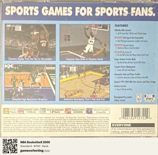 NBA Basketball 2000 PlayStation, NTSC box back