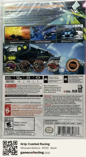 Grip: Combat Racing Nintendo Switch, NTSC box back