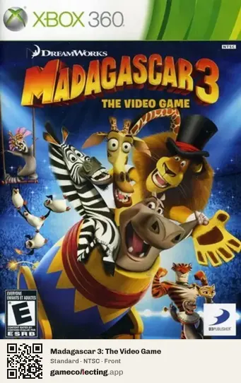 Madagascar 3: The Video Game Xbox 360, NTSC box front