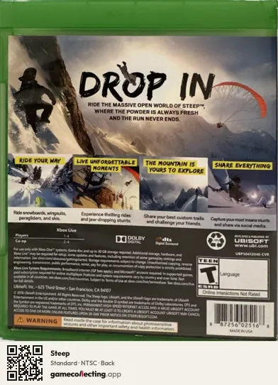 Steep Xbox One, NTSC box back