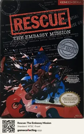 Rescue: The Embassy Mission Nintendo Entertainment System, NTSC box front