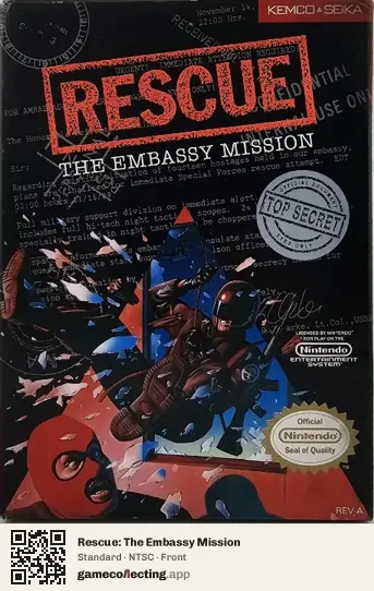 Rescue: The Embassy Mission Nintendo Entertainment System, NTSC box front