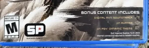 Ghost of Tsushima, the ESRB box on its front