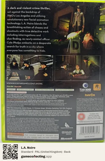 L.A. Noire Xbox 360, United Kingdom box back