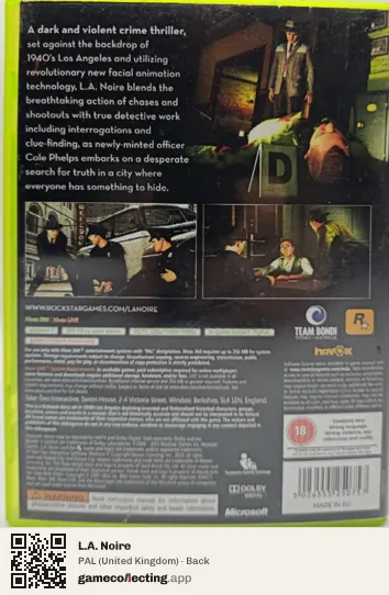 L.A. Noire Xbox 360, United Kingdom box back