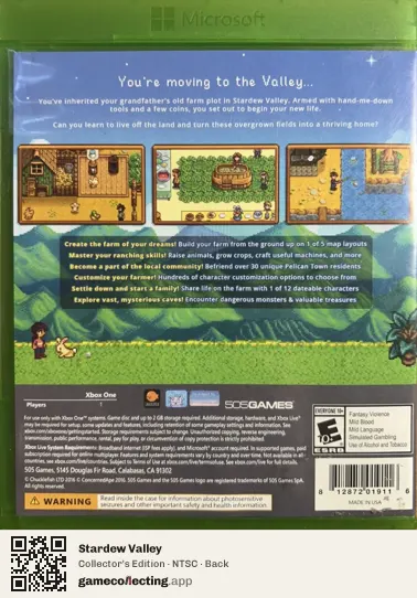 Stardew Valley Xbox One, NTSC box back