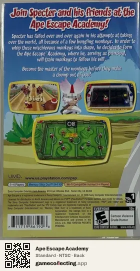 Ape Escape Academy PlayStation Portable, NTSC box back