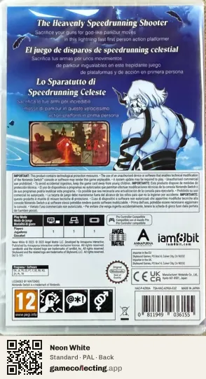 Neon White Nintendo Switch, PAL box back