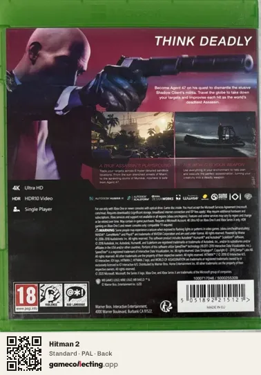 Hitman 2 Xbox One, PAL box back