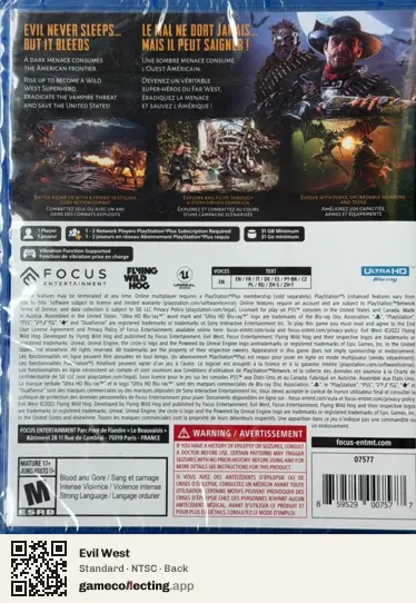 Evil West PlayStation 5, NTSC box back