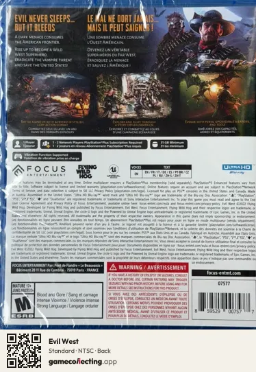 Evil West PlayStation 5, NTSC box back