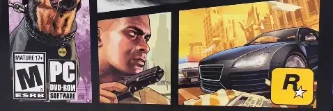 Grand Theft Auto V, the ESRB box on its front