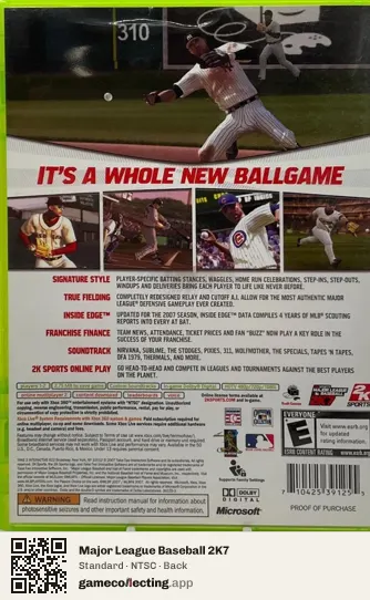 Major League Baseball 2K7 Xbox 360, NTSC box back