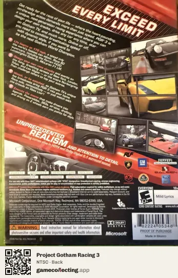 Project Gotham Racing 3 Xbox 360, NTSC box back