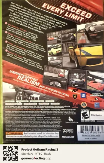 Project Gotham Racing 3 Xbox 360, NTSC box back