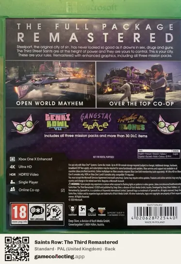 Saints Row: The Third Remastered Xbox One, United Kingdom box back