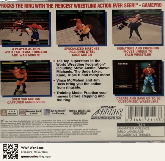 WWF War Zone PlayStation, NTSC box back