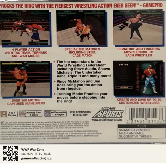 WWF War Zone PlayStation, NTSC box back