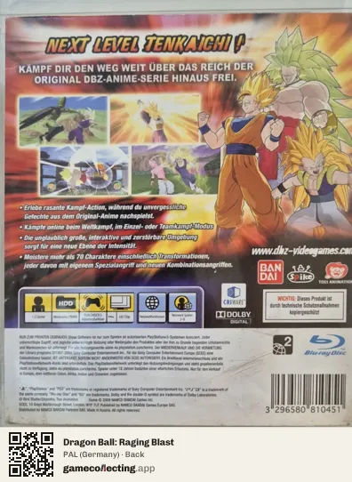 Dragon Ball: Raging Blast PlayStation 3, Germany box back