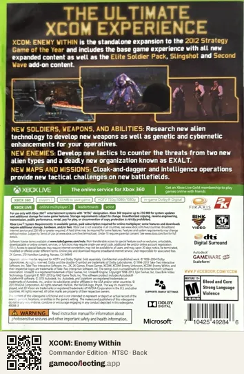 XCOM: Enemy Within Xbox 360, NTSC box back