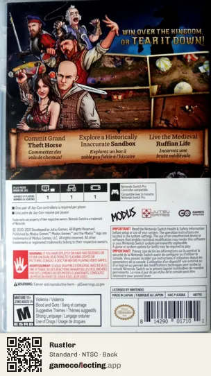 Rustler Nintendo Switch, NTSC box back