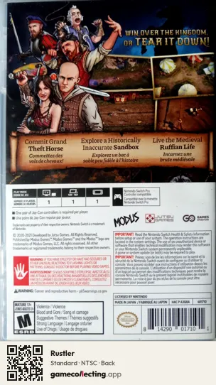 Rustler Nintendo Switch, NTSC box back
