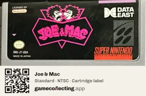 Joe & Mac Super Nintendo Entertainment System, NTSC cartridge label