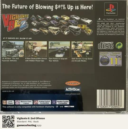 Vigilante 8: 2nd Offense PlayStation, PAL box back