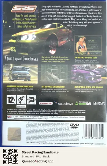 Street Racing Syndicate PlayStation 2, PAL box back