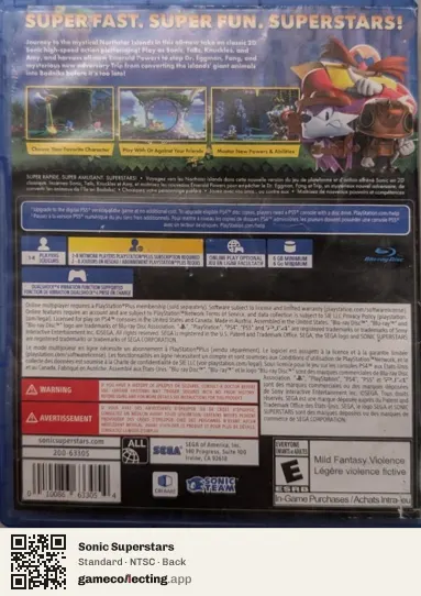 Sonic Superstars PlayStation 4, NTSC box back
