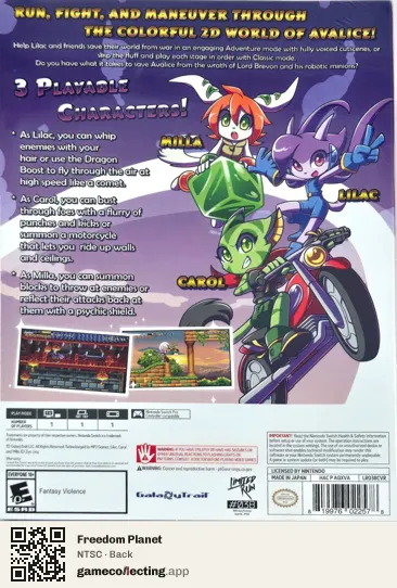 Freedom Planet Nintendo Switch, NTSC box back