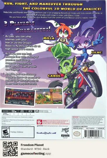 Freedom Planet Nintendo Switch, NTSC box back
