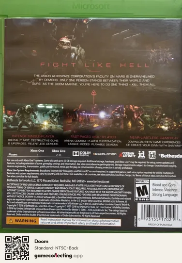 Doom Xbox One, NTSC box back
