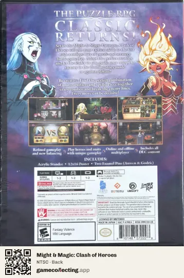Might & Magic: Clash of Heroes Nintendo Switch, NTSC box back