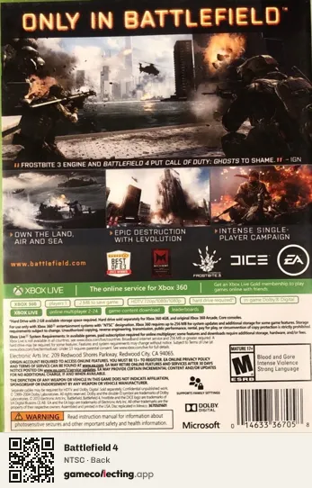 Battlefield 4 Xbox 360, NTSC box back