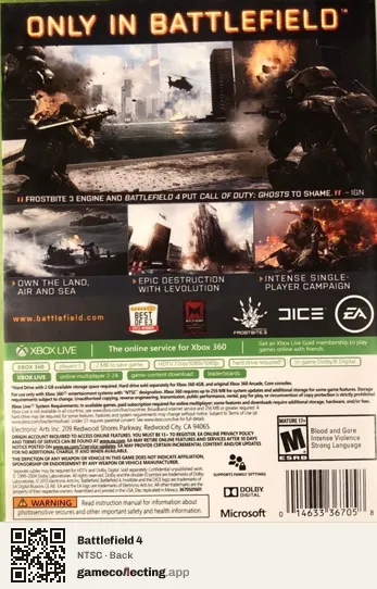 Battlefield 4 Xbox 360, NTSC box back